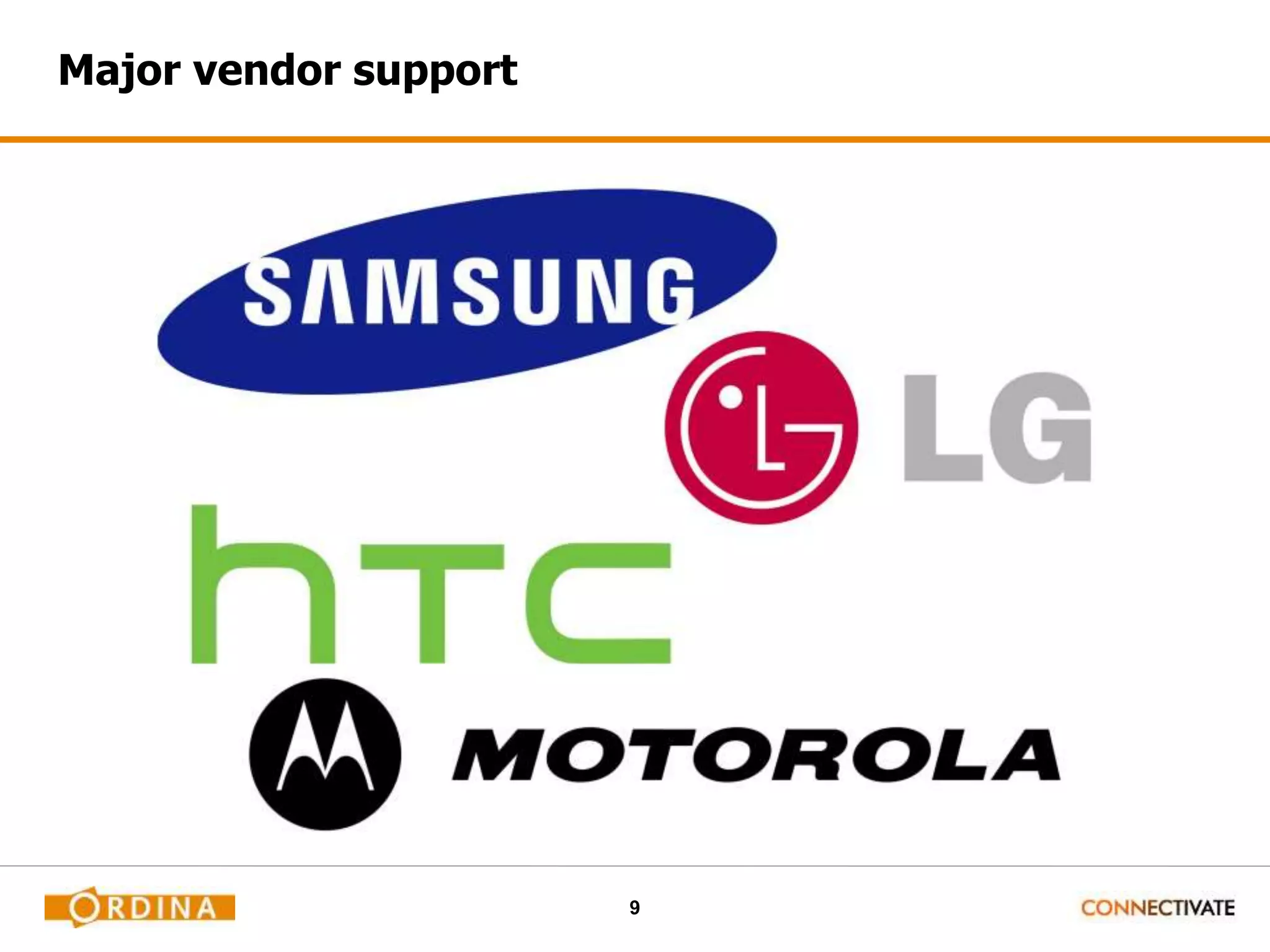 9
Major vendor support
 