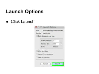 Launch Options
● Click Launch
 
