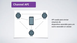 Channel API
API usada para enviar
arquivos de
dispositivo wearable para um
outro wearable or celular.
 