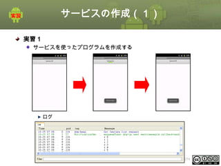 サービスの作成（１）
実習１
サービスを使ったプログラムを作成する

ログ

This material is licensed under the Creative Commons License BY-NC-SA 4.0.

ⅰ - 274

 