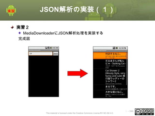 JSON解析の実装（１）
実習２
MediaDownloaderにJSON解析処理を実装する
完成図

This material is licensed under the Creative Commons License BY-NC-SA 4.0.

ⅰ - 344

 