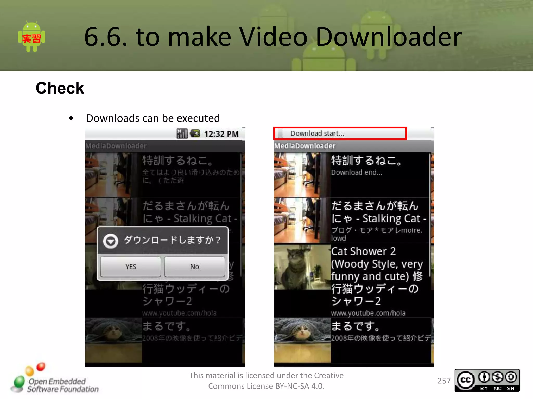 6.6. to make Video Downloader
Check
•

Downloads can be executed

This material is licensed under the Creative
Commons License BY-NC-SA 4.0.

257

 