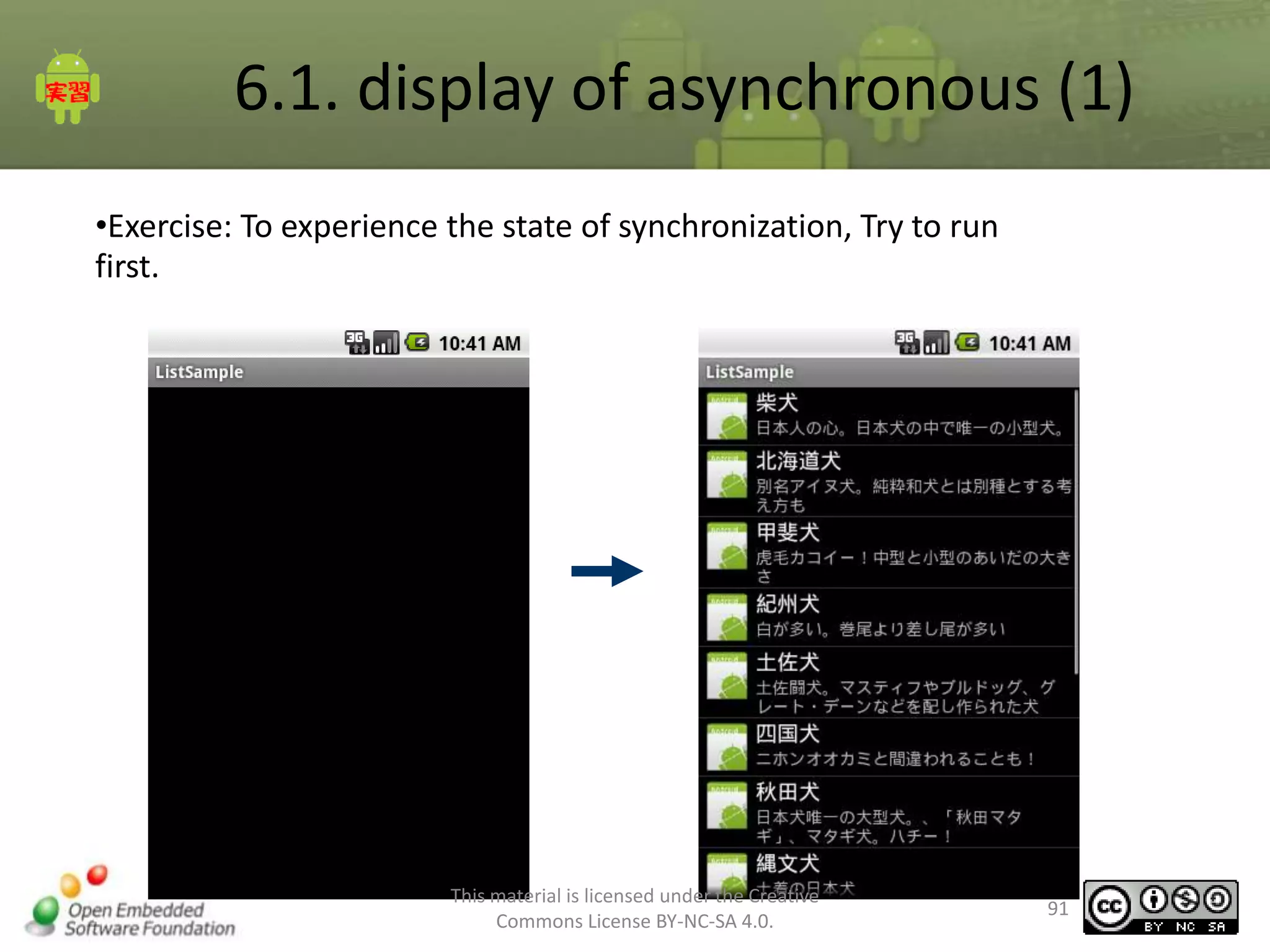 6.1. display of asynchronous (1)
•Exercise: To experience the state of synchronization, Try to run
first.

This material is licensed under the Creative
Commons License BY-NC-SA 4.0.

91

 
