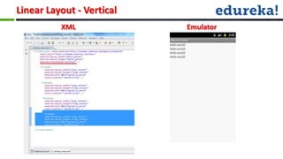 Linear Layout - Vertical
          XML              Emulator
 