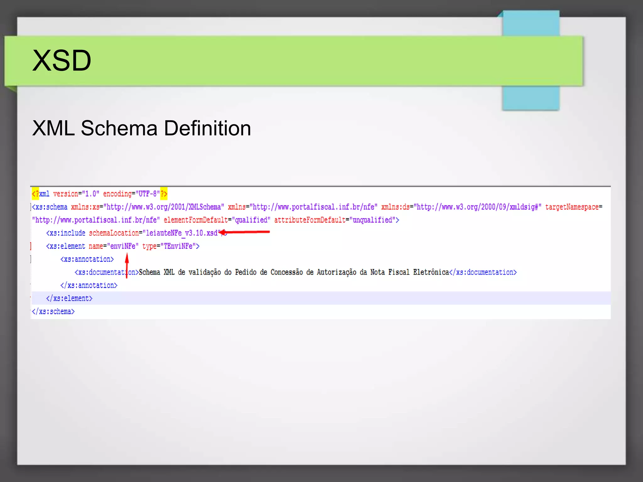 XSD 
XML Schema Definition 
 