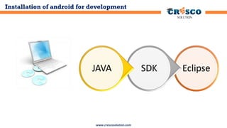 Installation of android for development

JAVA

www.crescosolution.com

SDK

Eclipse

 