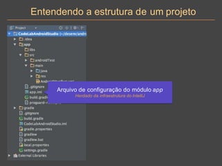 Entendendo a estrutura de um projeto
Arquivo de configuração do módulo app
Herdado da infraestrutura do IntelliJ
 