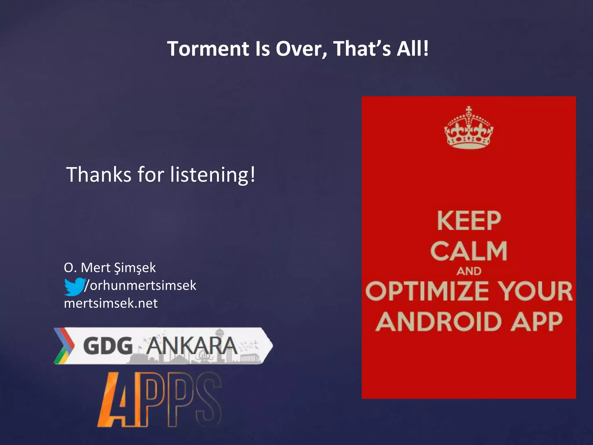 Do Your Hard-Work on Background Threads 
It is forbidden to make network processes in main thread, 
since Android 3.0 
How about Instagram? When you finished writing some 
hashtags and pressed to send button, 
It had been posted just a while ago! 
 