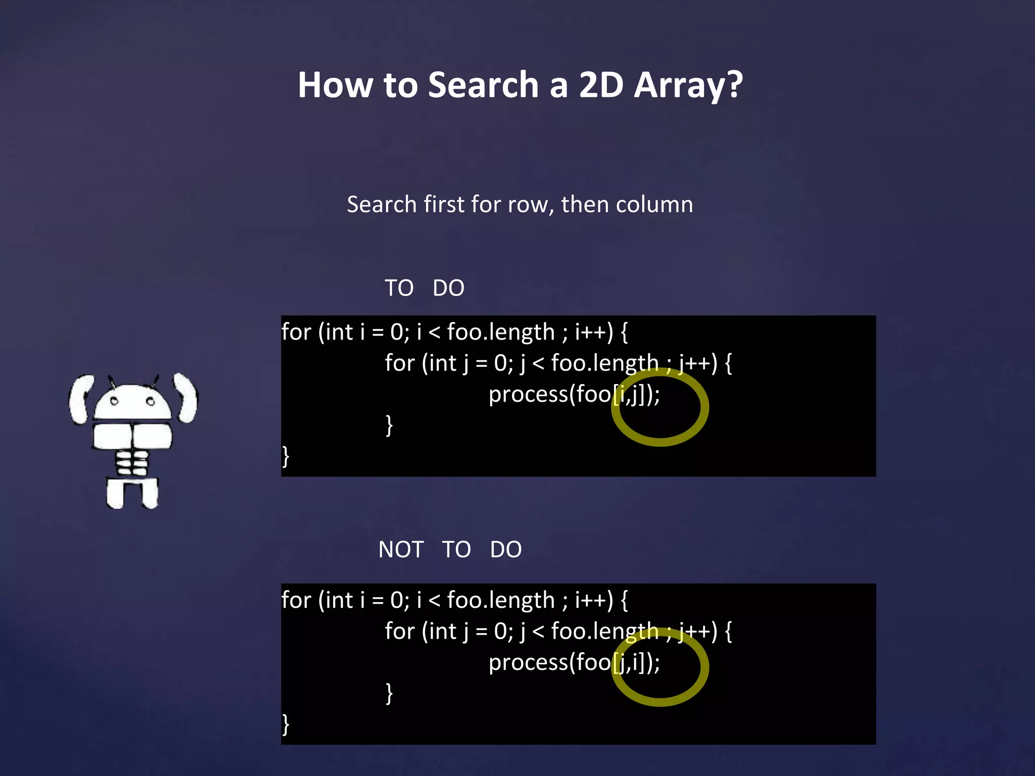 internal Getters & Setters? 
Without a JIT, direct field access is about 3x faster than invoking a trivial getter. With the JIT (where 
direct field access is as cheap as accessing a local), direct field access is about 7x faster than invoking 
a trivial getter.* 
(*): http://developer.android.com/training/articles/perf-tips.html 
 
