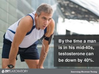 By the time a man
is in his mid-40s,
testosterone can
be down by 40%.
 
