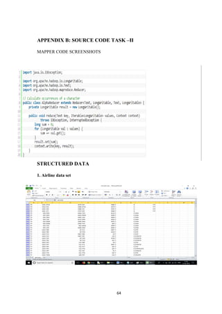 64
APPENDIX B: SOURCE CODE TASK –II
MAPPER CODE SCREENSHOTS
STRUCTURED DATA
1. Airline data set
 