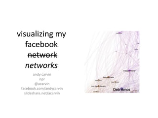 visualizing my
facebook
network
networks
andy carvin
npr
@acarvin
facebook.com/andycarvin
slideshare.net/acarvin
 