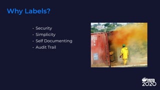 Why Labels?
• Security
• Simplicity
• Self Documenting
• Audit Trail
 