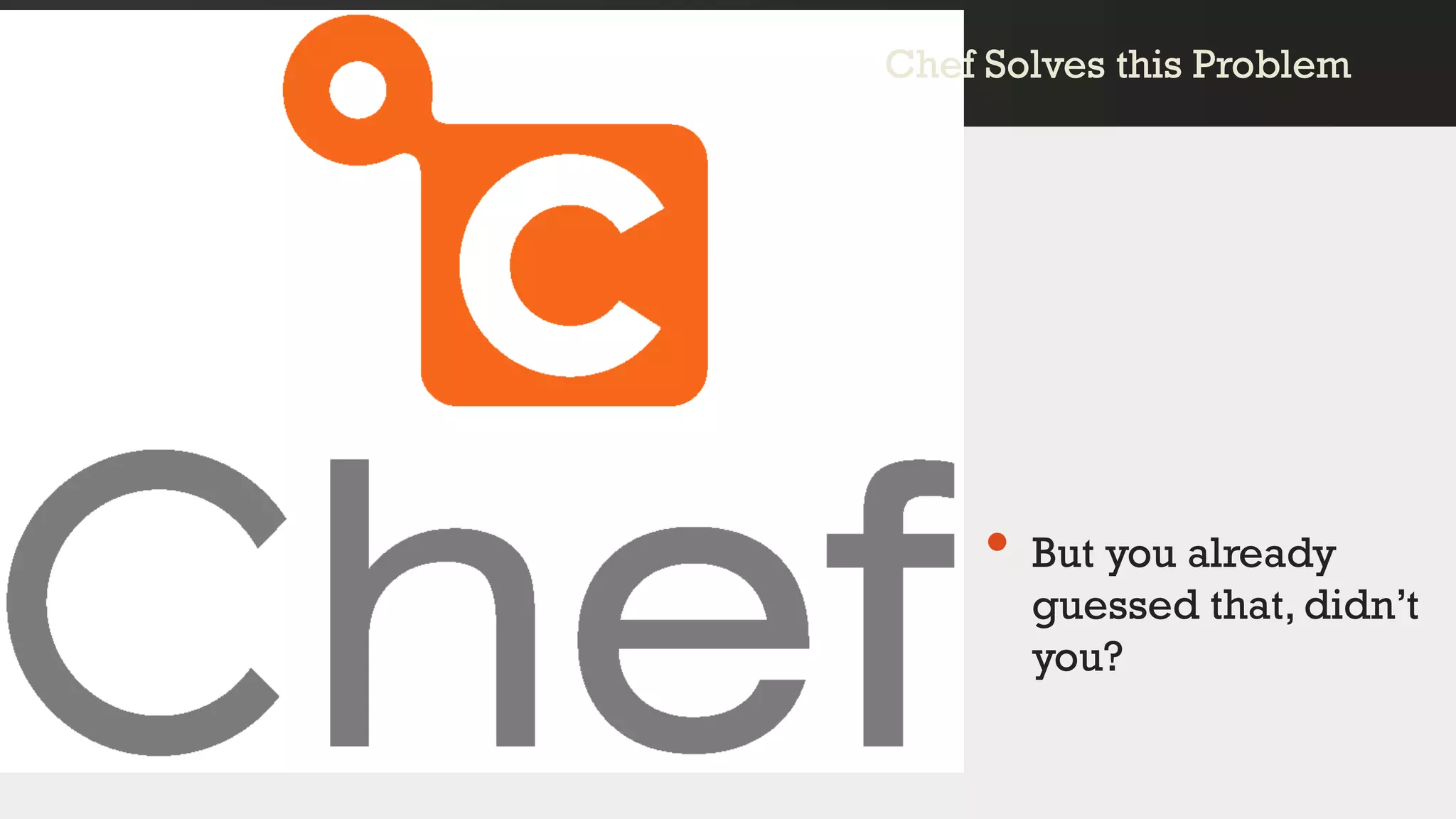 • But you already
guessed that, didn’t
you?
Chef Solves this ProblemChef Solves this Problem
 