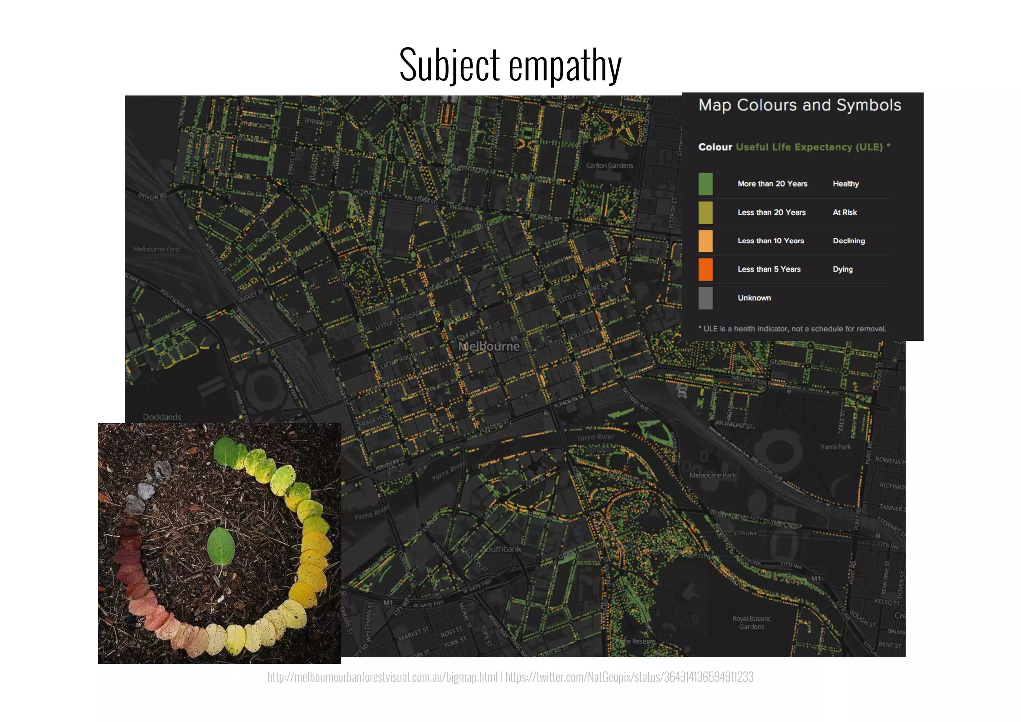 http://melbourneurbanforestvisual.com.au/bigmap.html | https://twitter.com/NatGeopix/status/364914136594911233
Subject empathy
 