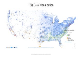 “Big Data” visualisation
http://demographics.coopercenter.org/DotMap/index.html
 