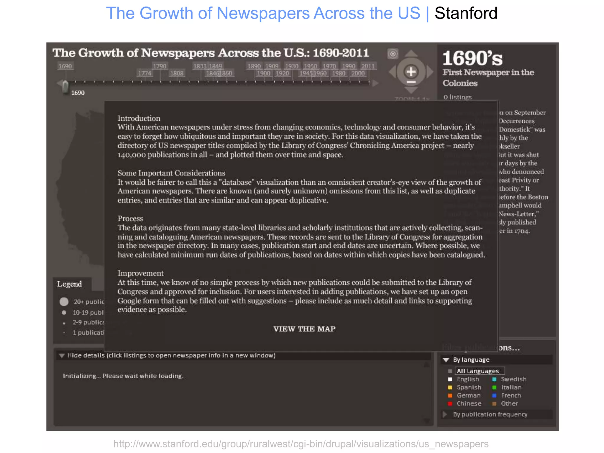 The Growth of Newspapers Across the US | Stanford




http://www.stanford.edu/group/ruralwest/cgi-bin/drupal/visualizations/us_newspapers
 