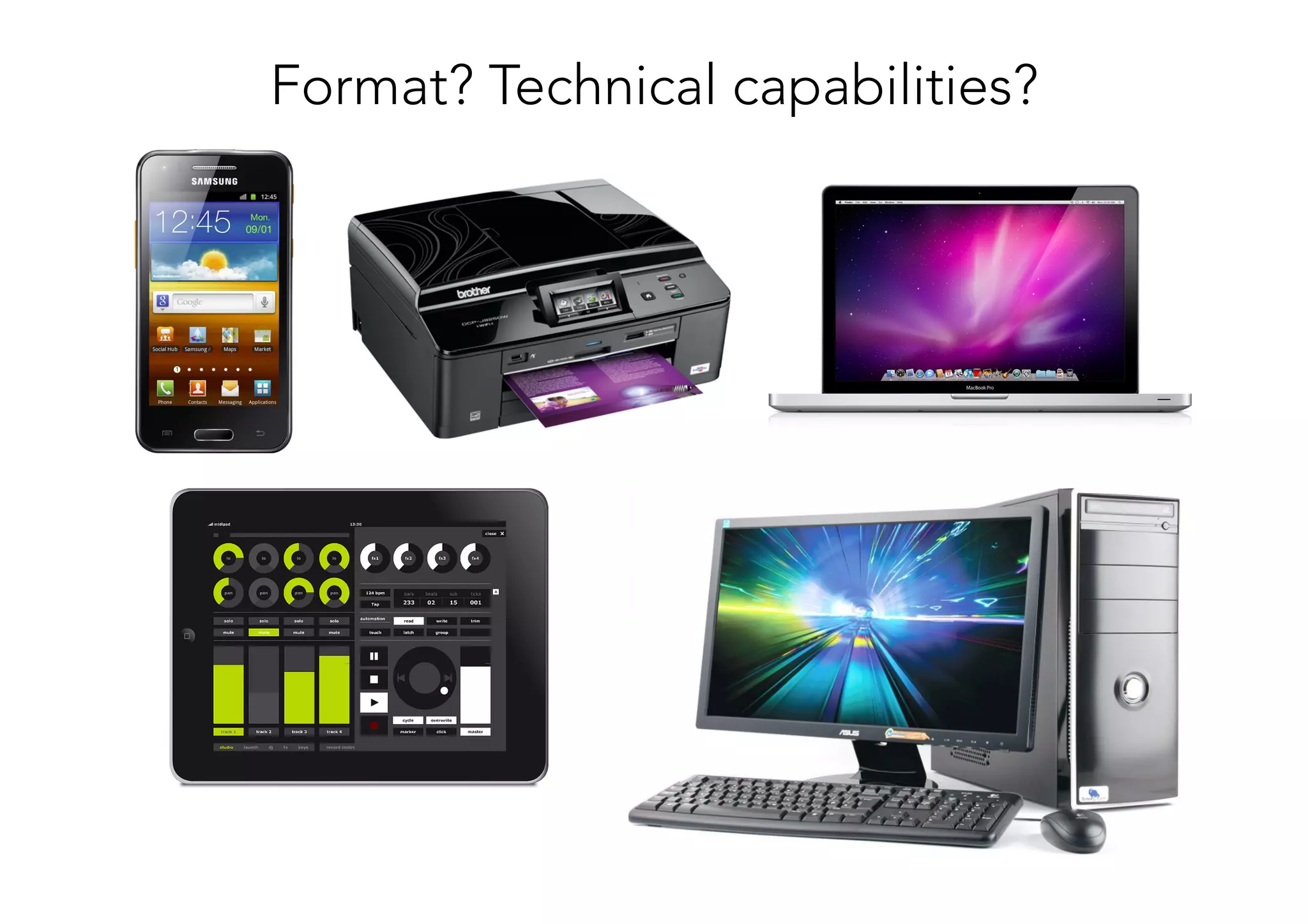 Format? Technical capabilities?
 