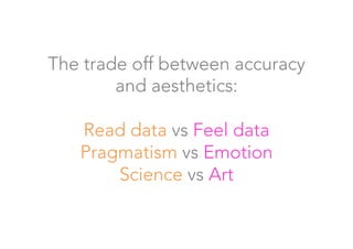 The trade off between accuracy 
and aesthetics:

Read data vs Feel data
Pragmatism vs Emotion
Science vs Art
 