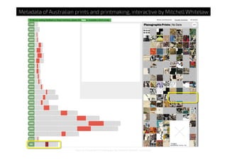 http://printsandprintmaking.gov.au/explore/decade-summary/
Metadata of Australian prints and printmaking, interactive by Mitchell Whitelaw
 