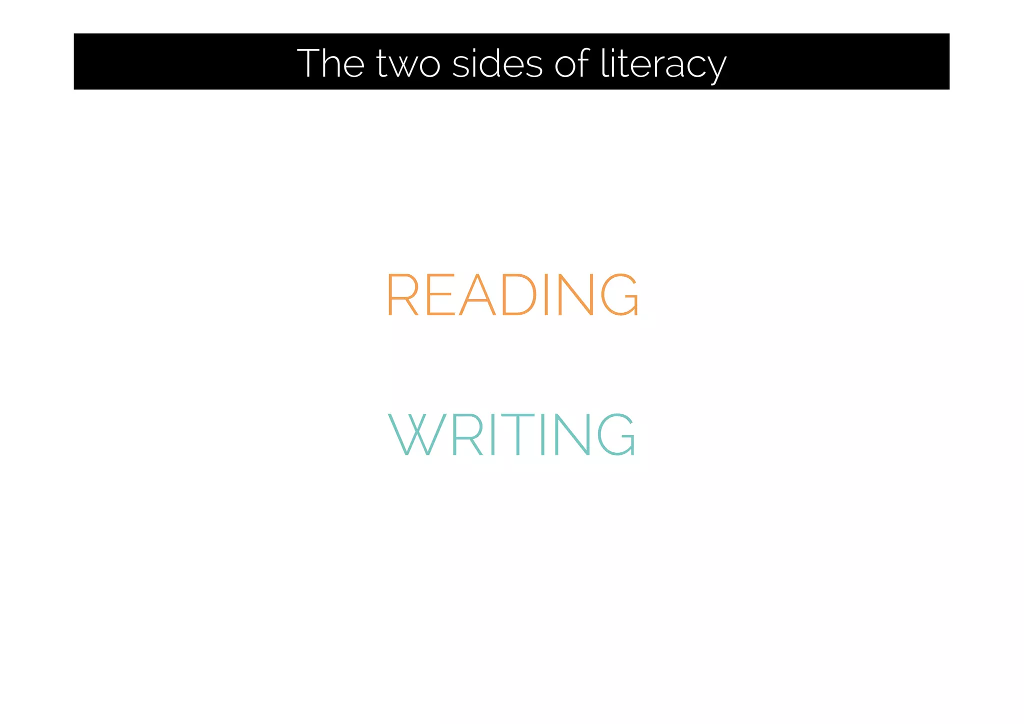 READING
WRITING
The two sides of literacy
 