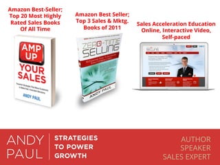 © 2015 | PAGE 37
AUTHOR
SPEAKER
SALES EXPERT
Amazon Best-Seller;
Top 20 Most Highly
Rated Sales Books
Of All Time
Amazon B...