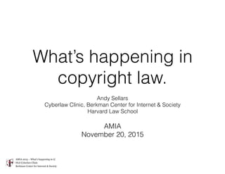 What’s happening in
copyright law.
Andy Sellars 
Cyberlaw Clinic, Berkman Center for Internet & Society
Harvard Law School
AMIA 2015 – What’s happening in ©
HLS Cyberlaw Clinic
Berkman Center for Internet & Society
AMIA
November 20, 2015
 