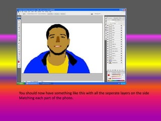 You should now have something like this with all the seperate layers on the side
Matching each part of the photo.
 