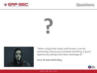 Questions
“When a bug finally makes itself known, it can be
exhilarating, like you just unlocked something. A grand
opport...