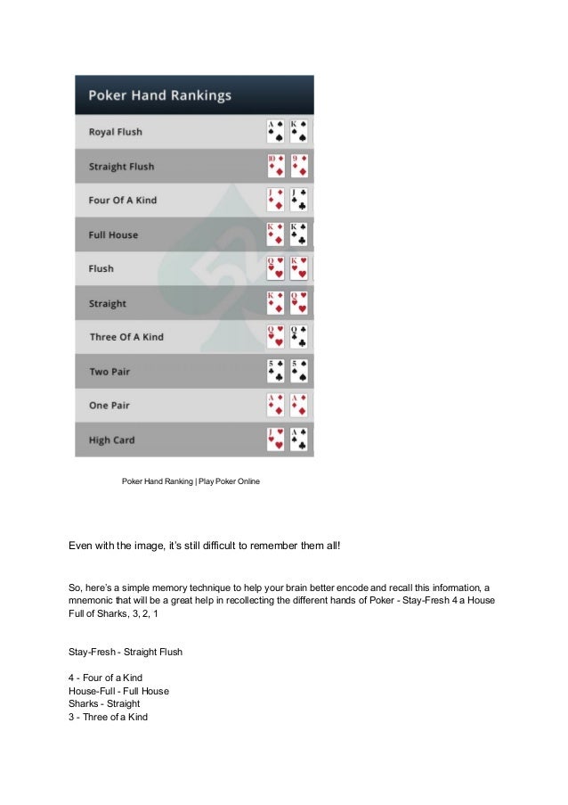 An Easy Way To Remember Poker Hand Rankings An Easy Way To Remember Poker Hand Rankings