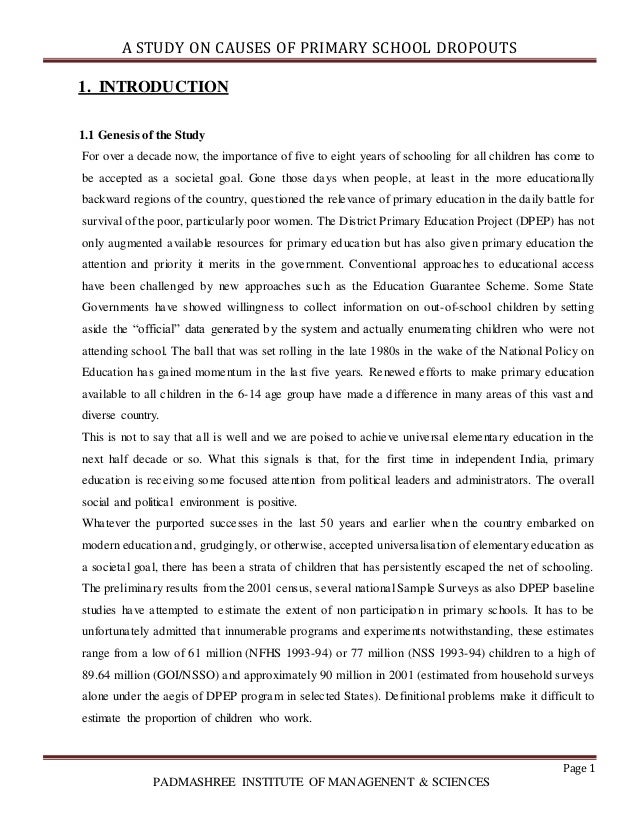 a study on cause of primary school dropouts by peer zada anees school dropouts