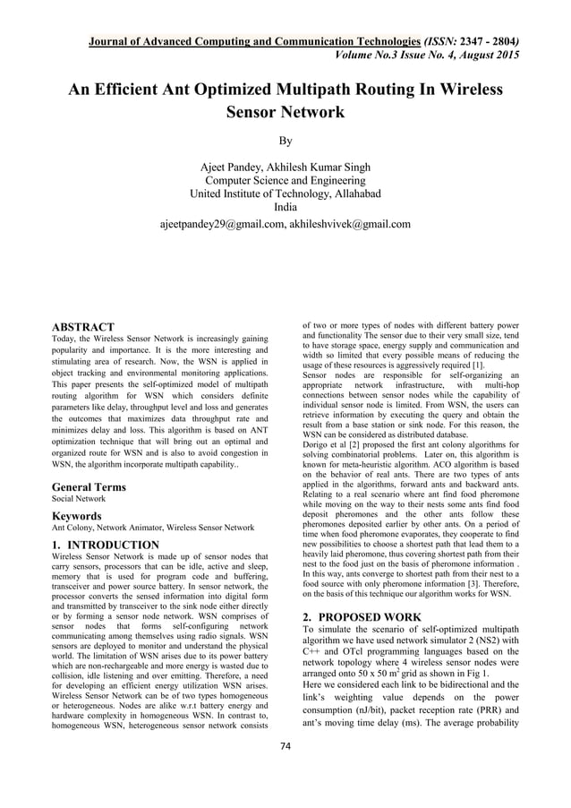 An efficient ant optimized multipath routing in wireless sensor network ...