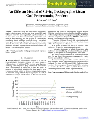 An Efficient Method Of Solving Lexicographic Linear Goal Programming ...