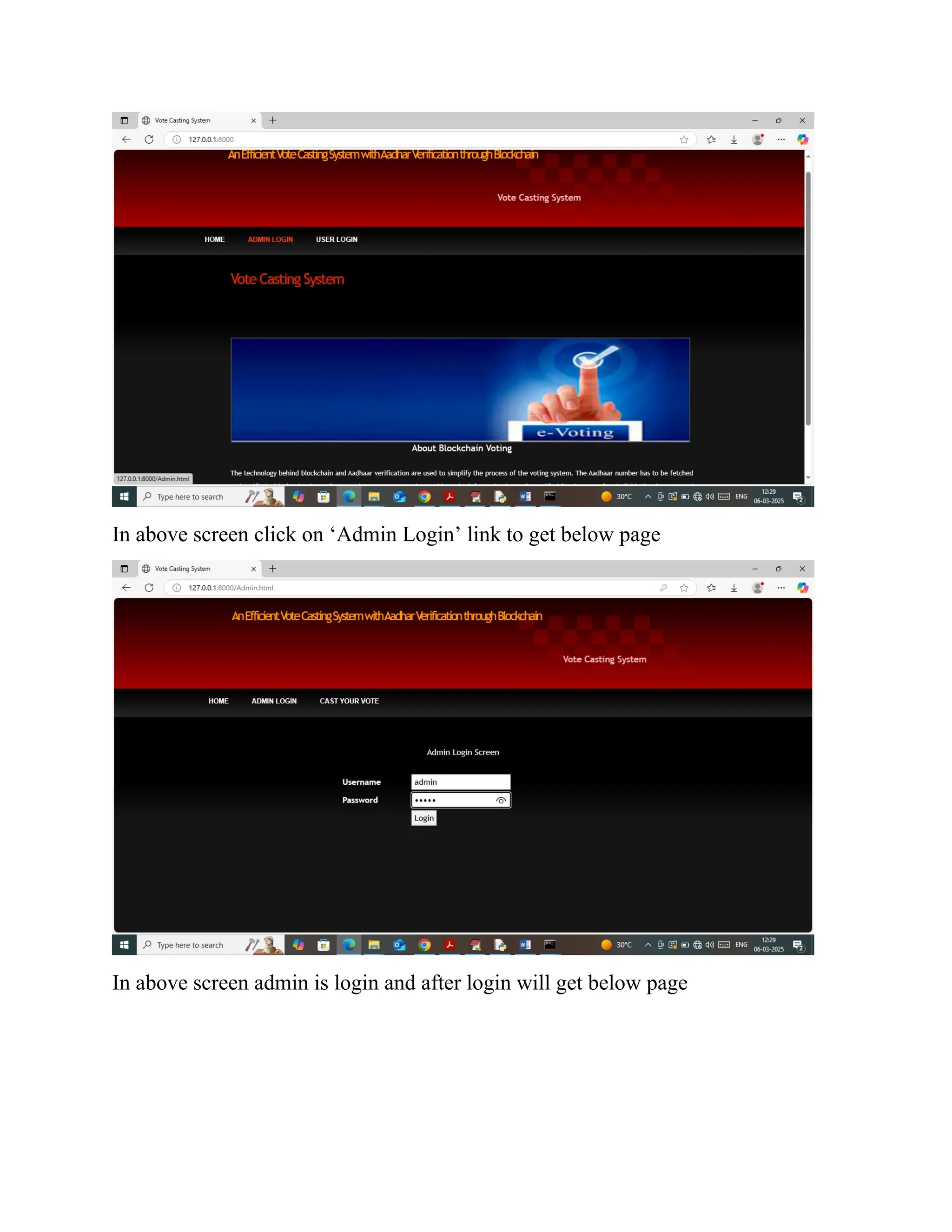 In above screen click on ‘Admin Login’ link to get below page
In above screen admin is login and after login will get below page
 