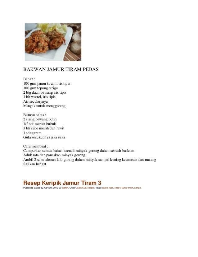 Resep Olahan Jamur Tiram Pedas