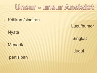 - Kritikan /sindiran
- Lucu/humor
- Nyata
- Singkat
- Menarik
- Judul
- partisipan