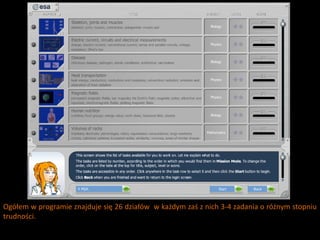 Ogółem w programie znajduje się 26 działów w każdym zaś z nich 3-4 zadania o różnym stopniu
trudności.
 