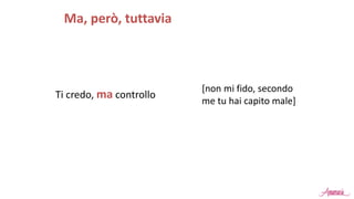 Ti credo, ma controllo
Ma, però, tuttavia
[non mi fido, secondo
me tu hai capito male]
 