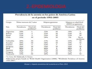 2.-EPIDEMIOLOGIA
Alcazar L. Impacto económico de la anemia en el Perú. 2012
 