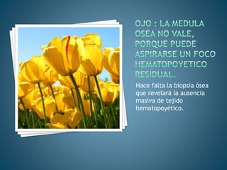 Hace falta la biopsia ósea
que revelará la ausencia
masiva de tejido
hematopoyético.
 