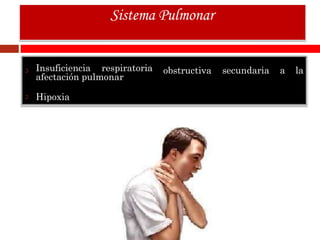 Insuficiencia respiratoria
afectación pulmonar
obstructiva secundaria a la
Hipoxia
Sistema Pulmonar
 