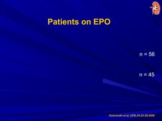 n = 56
n = 45
Patients on EPO
n = 56
n = 56
n = 45
Gokulnath et al, IJPD,16:22-28;2008
 
