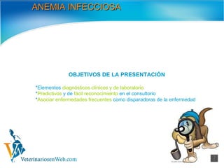 OBJETIVOS DE LA PRESENTACIÓN * Elementos   diagnósticos clínicos y de laboratorio * Predictivos   y de   fácil reconocimiento   en el consultorio * Asociar enfermedades frecuentes   como disparadoras de la enfermedad ANEMIA INFECCIOSA 