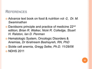 REFERENCES
 Advance text book on food & nutrition vol -2, Dr. M.
Swaminathan
 Davidsons principle and practice of medici...