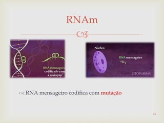 
RNAm
 RNA mensageiro codifica com mutação
72
 