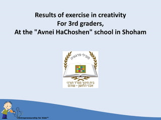 Results of Exercise in Creativity
For 3rd Graders,
At the "Avnei HaChoshen" School in Shoham
 