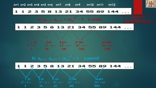 Què passa quant sumem els quadrats de dos nombres
consecutius de la successió de Fibonacci ?
Obtenim un altre nombre de la...