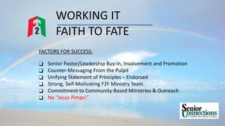 FACTORS FOR SUCCESS:
❑ Senior Pastor/Leadership Buy-In, Involvement and Promotion
❑ Counter-Messaging From the Pulpit
❑ Un...