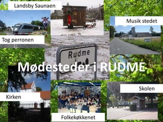 2008<br />Landsby Saunaen<br />Musik stedet<br />Tog perronen<br />Mødesteder i RUDME<br />Skolen<br />Kirken<br />Hans He...