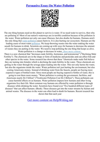 An Essay On Water Pollution Pdf